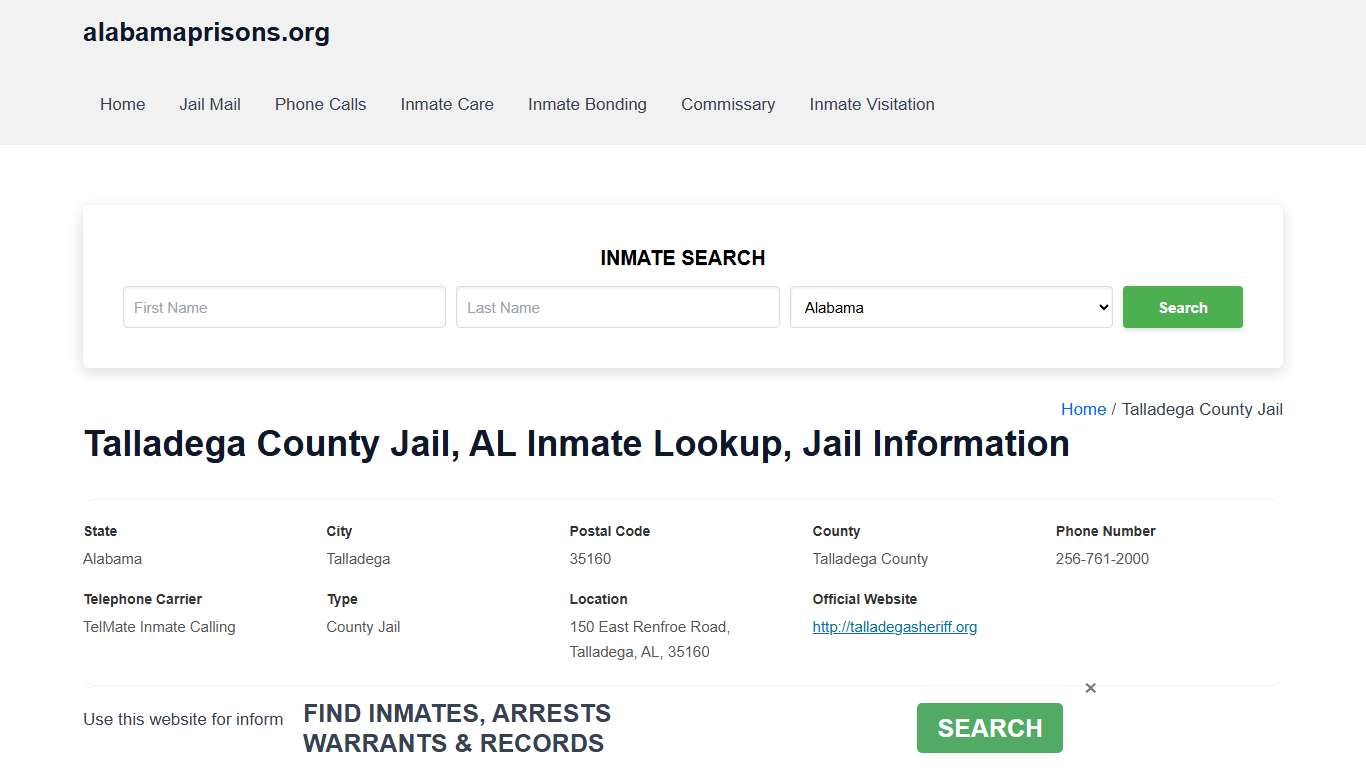 Talladega County Jail, AL - Offender Locator, Contacts, Inmate Info